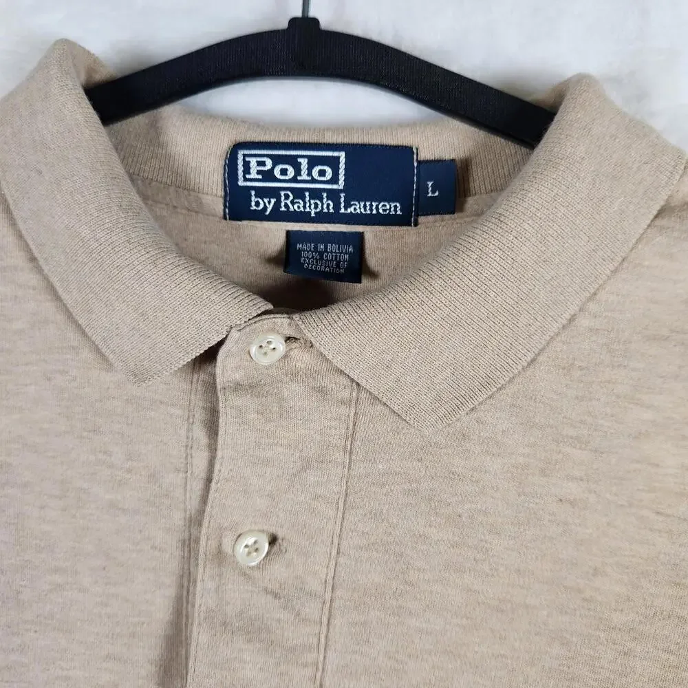 Vintage 90s Polo Ralph Lauren Long Sleeve Polo Shirt Tan Sz Large Cotton Bolivia